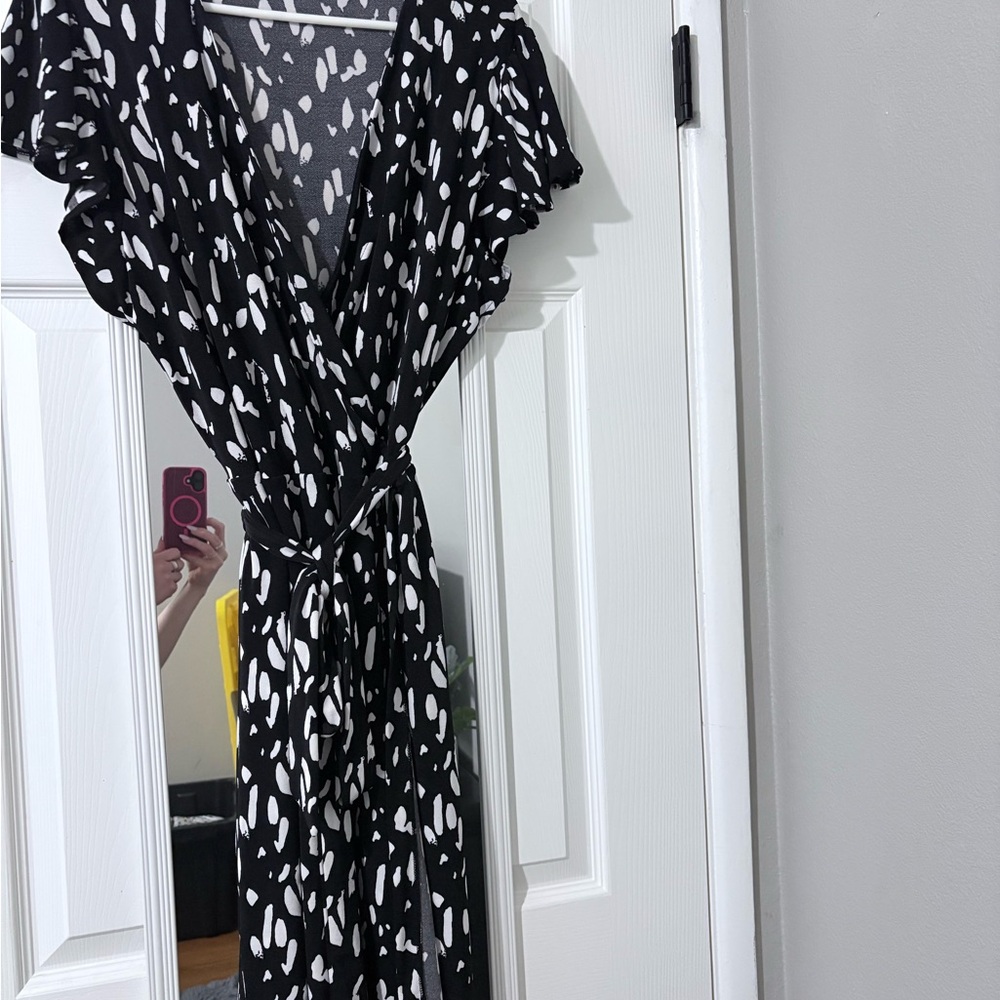 Elegant Black and White Wrap Dress